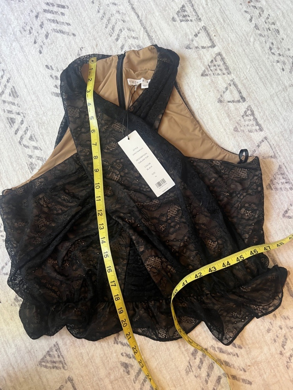 Veronica Beard NWT 14 Kailani Black Lace Cross-Halter Peplum Top - Picture 7 of 15